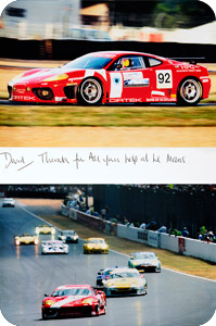 A thank you card from the Ferrari 360 Racing Team for David Booth's exercise and nutritional coaching