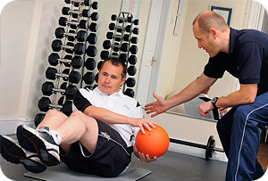 Golf fitness training exercise in action.